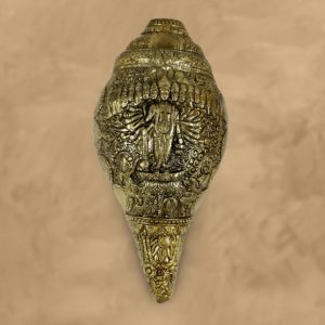 Golden Decorative Shankh with Intricate Lord Vishnu